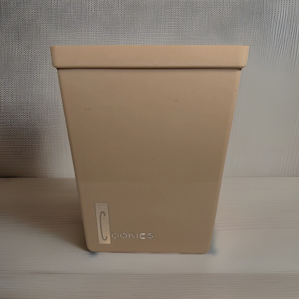 Vintage Plastic Cookie Jar Canister Square Tan Kitchen Storage Retro MCM Style
